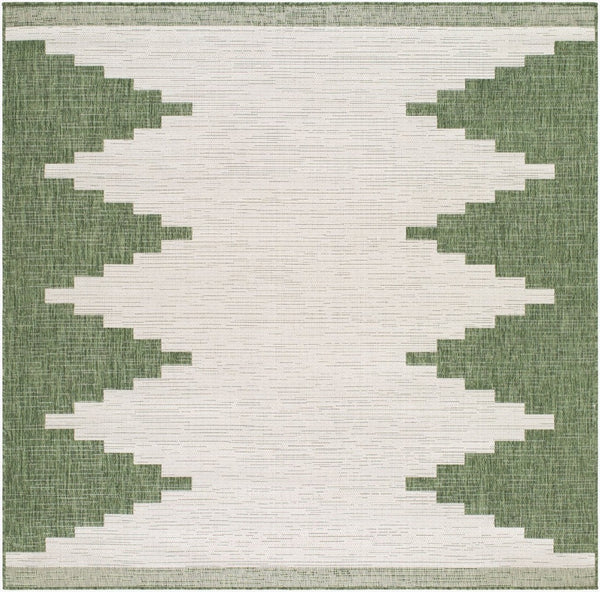 Livabliss Eagean Outdoor Geometric Polypropylene Rug Bohemian Patio Anchor Woven in Turkey Grass Green, Iv 7'10" x 7'10" Square EAG2435-710SQ