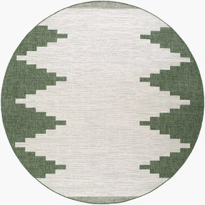 Livabliss Eagean Outdoor Geometric Polypropylene Rug Bohemian Patio Anchor Woven in Turkey Grass Green, Iv 7'10" x 7'10" Round EAG2435-710RD