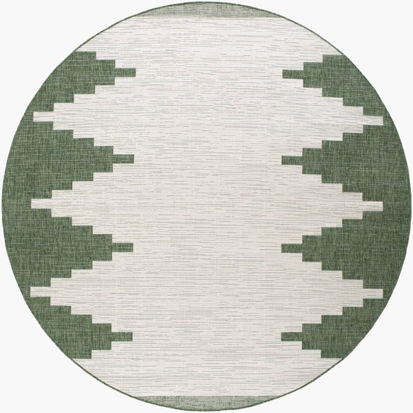 Livabliss Eagean Outdoor Geometric Polypropylene Rug Bohemian Patio Anchor Woven in Turkey Grass Green, Iv 7'10" x 7'10" Round EAG2435-710RD
