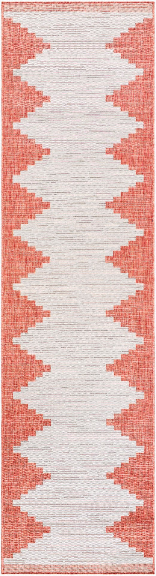 Livabliss Eagean Outdoor Polypropylene Rug with Global Geometric Pattern for Patio Entryway Rust, Ivory 2'7" x 10' EAG2436-2710