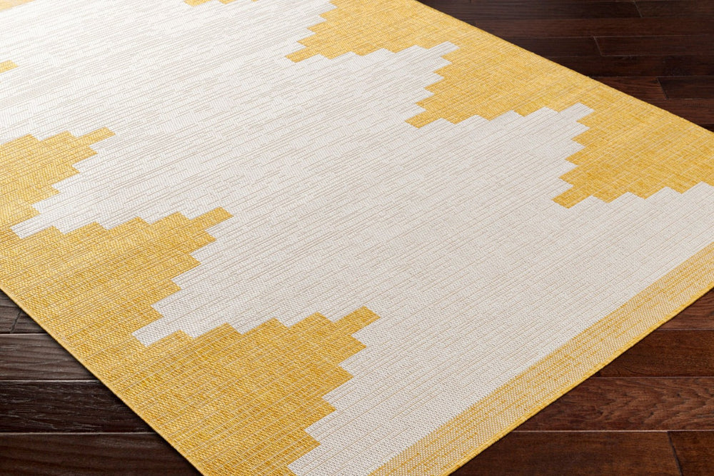 Livabliss Eagean Geometric Global Polypropylene Outdoor Rug Turkish Woven Patio Square Area Ivory, Mustard 7'10" x 7'10" EAG2437-710RD