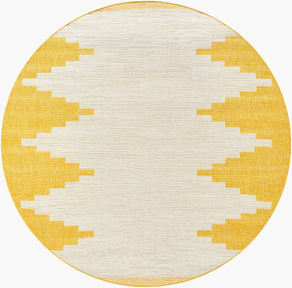 Livabliss Eagean Geometric Global Polypropylene Outdoor Rug Turkish Woven Patio Square Area Ivory, Mustard 6'7" x 6'7" EAG2437-67RD