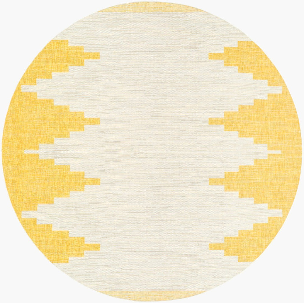 Livabliss Eagean Geometric Global Polypropylene Outdoor Rug Turkish Woven Patio Square Area Ivory, Mustard 7'10" x 7'10" EAG2437-710RD
