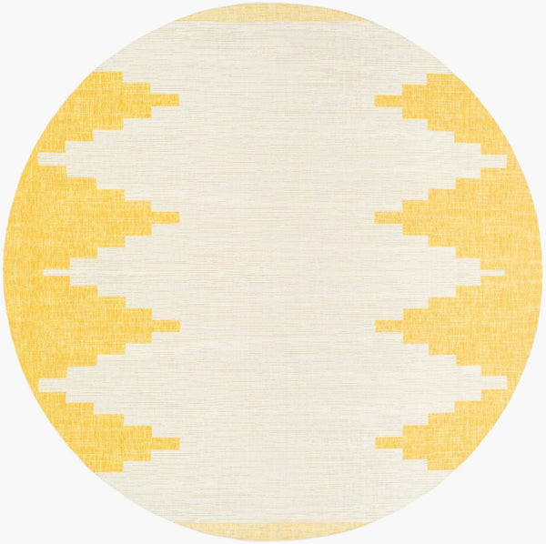 Livabliss Eagean Geometric Global Polypropylene Outdoor Rug Turkish Woven Patio Square Area Ivory, Mustard 7'10" x 7'10" EAG2437-710RD