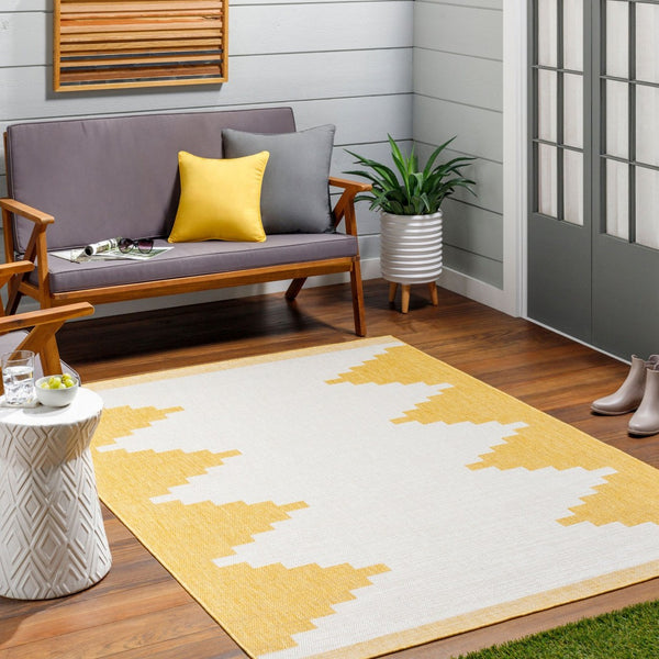 Livabliss Eagean Geometric Global Polypropylene Outdoor Rug Turkish Woven Patio Square Area Ivory, Mustard 6'7" x 6'7" EAG2437-67RD