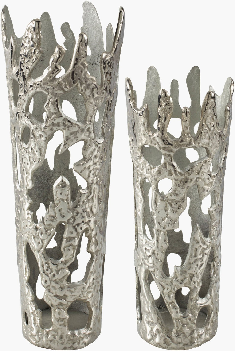 Livabliss Achaean Solid Aluminum Artisan Vase Set Indian Metalwork Sculptural Accent for Console EAH002-SET