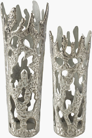 Livabliss Achaean Solid Aluminum Artisan Vase Set Indian Metalwork Sculptural Accent for Console EAH002-SET