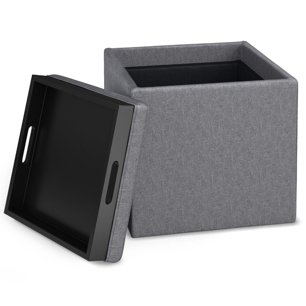 English Elm Rockwood Cube Storage Ottoman With Flip-Over Tray - Versatile Slate Grey Seating & Storage Solution B136P159102-GIGA