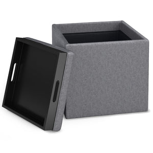 English Elm Rockwood Cube Storage Ottoman With Flip-Over Tray - Versatile Slate Grey Seating & Storage Solution B136P159102-GIGA