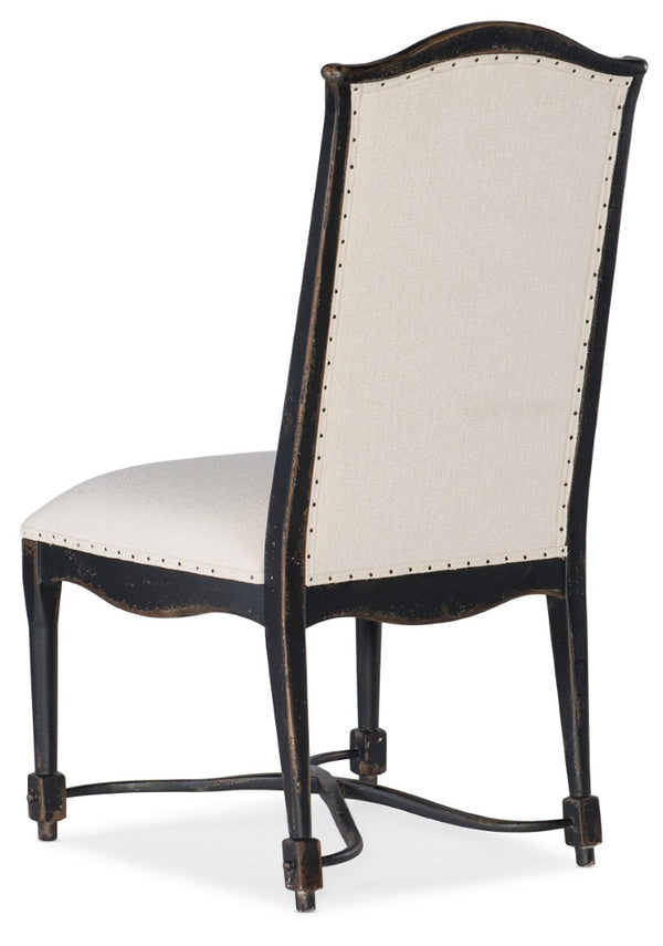 Hooker Furniture Ciao Belgian-Inspired Upholstered Back Side Chair With Nailhead Trim, Scalloped Base & Aged Black Finish 5805-75310-99