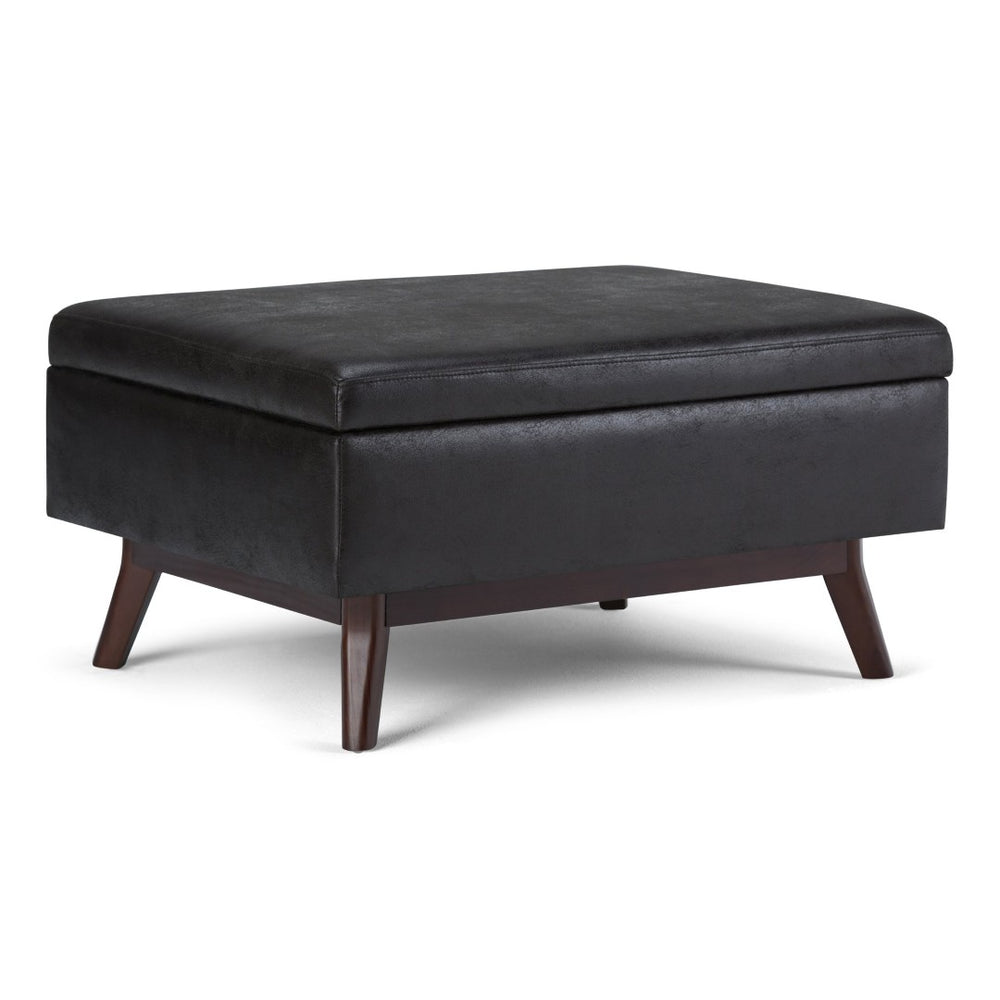 English Elm Owen - Stylish Mid-Century Storage Ottoman In Distressed Black Faux Leather - Versatile & Durable B136P159187-GIGA