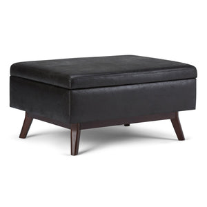 English Elm Owen - Stylish Mid-Century Storage Ottoman In Distressed Black Faux Leather - Versatile & Durable B136P159187-GIGA