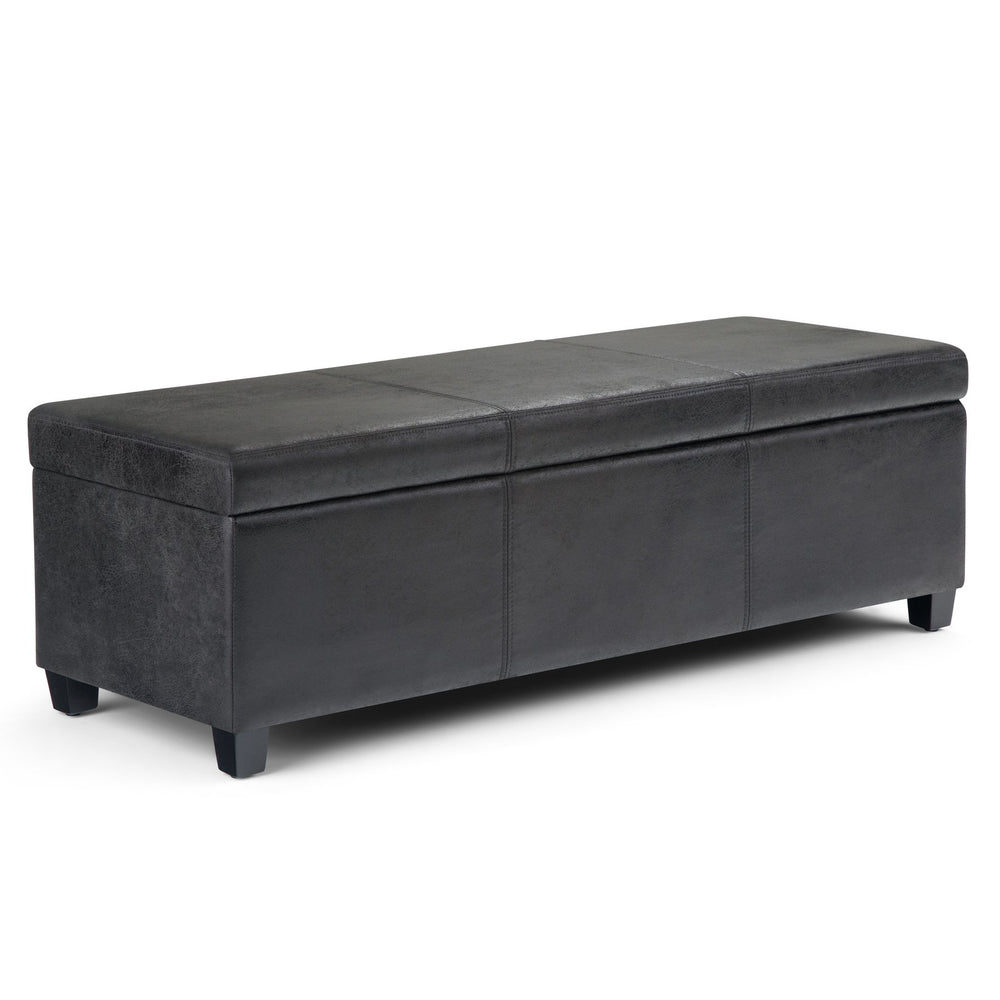 English Elm Avalon Storage Ottoman Bench - Stylish Distressed Black Seating With Spacious Storage & Safety Hinge B136P158640