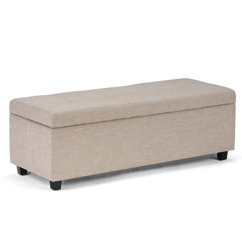English Elm Castleford Upholstered Storage Ottoman Bench with Tufted Lid & Child-Safe Hinge, Natural Linen Finish B136P159921