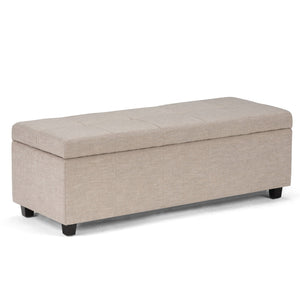 English Elm Castleford Upholstered Storage Ottoman Bench with Tufted Lid & Child-Safe Hinge, Natural Linen Finish B136P159921