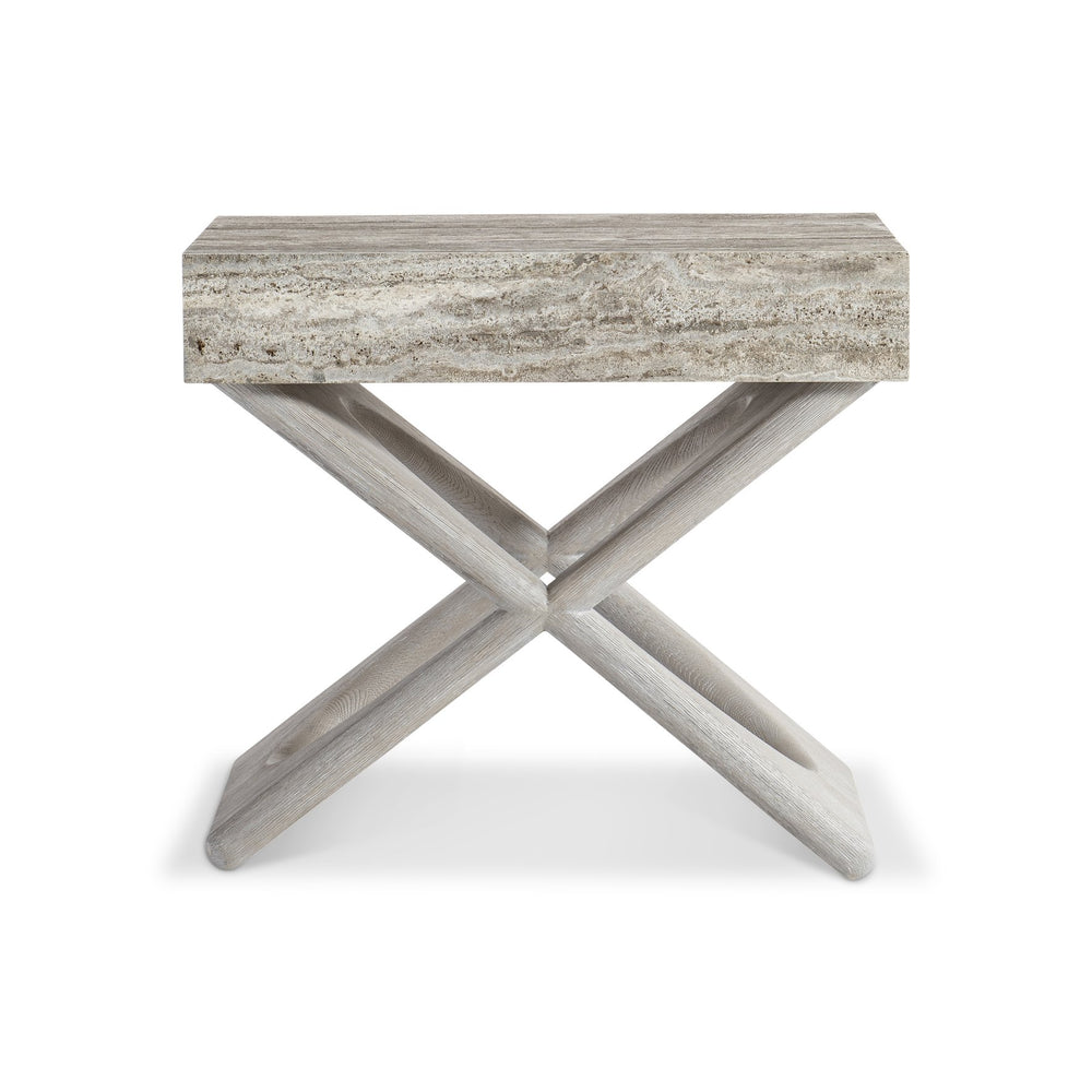 Bernhardt Bernhardt Sereno Nightstand With Silver Travertine Drawer, X-Oak Base, Soft-Close & Usb Charging 329216