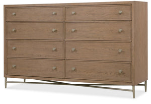 Hooker Furniture Sonnet Wren Eight-Drawer Dresser With Cane Accents, White Oak Veneer, Cedar-Lined Drawers, Metal Base 6072-90002-85