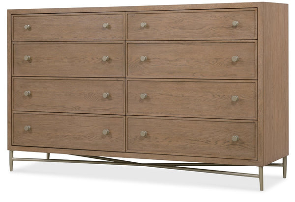 Hooker Furniture Sonnet Wren Eight-Drawer Dresser With Cane Accents, White Oak Veneer, Cedar-Lined Drawers, Metal Base 6072-90002-85