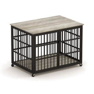 English Elm Furniture style dog crate with sturdy steel frame, particle board top for 150lb storage, fits dogs up to 70lb Grey W1162119832