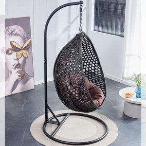 English Elm 76.8-inch Hand Woven Rattan Egg Swing Chair Indoor Outdoor with Cushion Lumbar Pillow Black W1512P498596