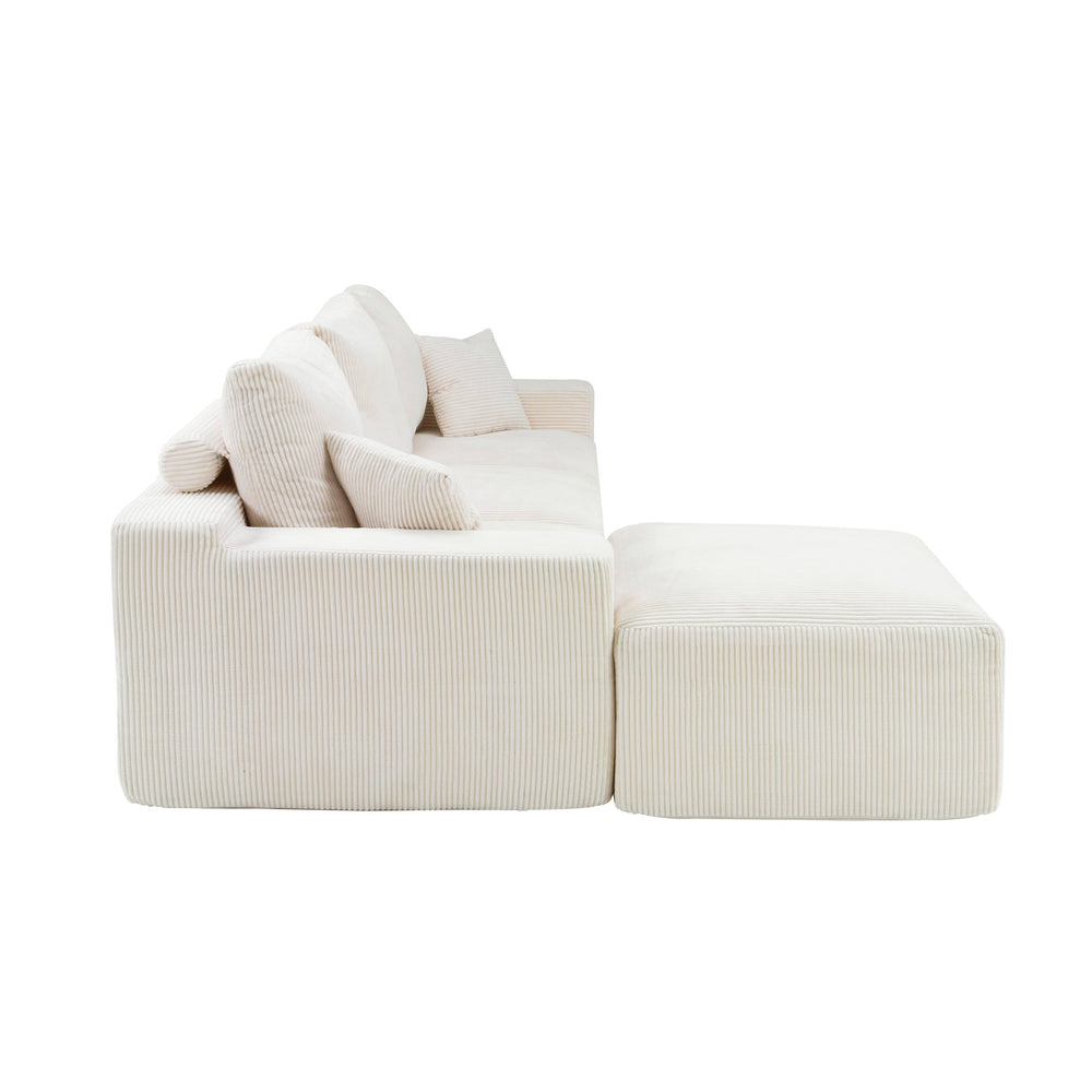 English Elm "110" 110" L-Shaped Sectional Sofa: Ultra-Soft Corduroy 3-Seater With Chaise, No Assembly, Cloud Comfort W2606S00008