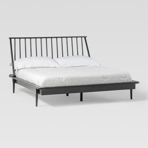 Modern Wood Queen Spindle Bed Black BQSPINBL Walker Edison