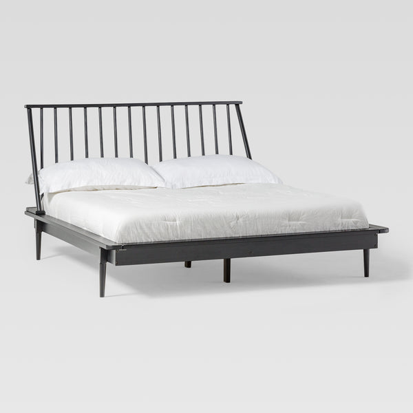 Modern Wood Queen Spindle Bed Black BQSPINBL Walker Edison