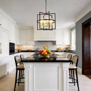 English Elm 6-light Tiered Lantern Chandelier Metal Industrial Farmhouse Pendant for Foyer Dining W5008P464267