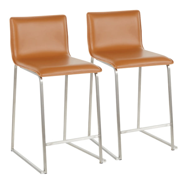 English Elm Mara 26" Counter Stool Set Of 2 In Camel Faux Leather & Brushed Stainless Steel For Modern Spaces B202P222061
