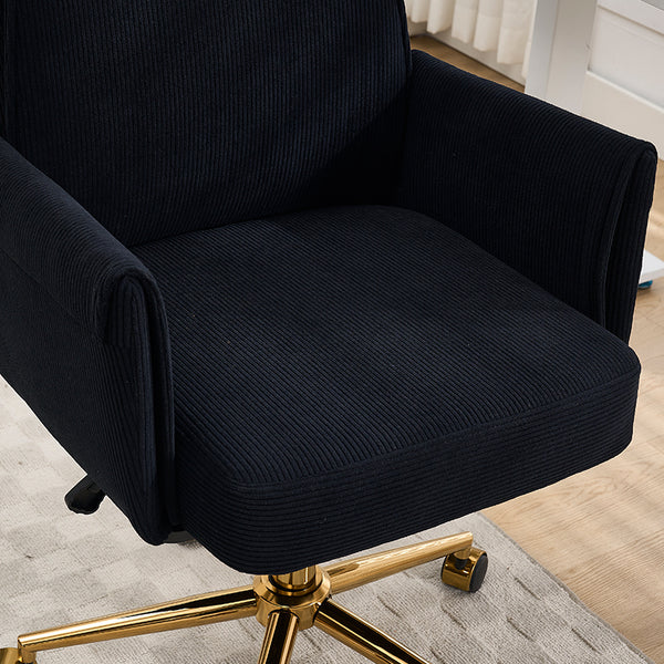 English Elm Mid-back Striped Fabric Office Chair with Gold Base Ergonomic Memory Foam Lumbar Black W2311P420441