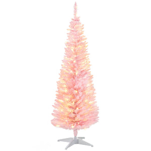 English Elm Homcom 5' Slim Pink Pre-Lit Noble Fir Christmas Tree With 110 Led Lights For Cozy Holiday Decor W2225P249646