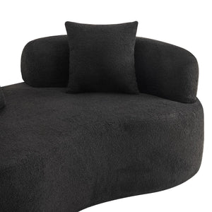 English Elm 66.93 Inch Curved Teddy Velvet Loveseat Sculptural Compact Sofa for Apartments Black W3612P406628