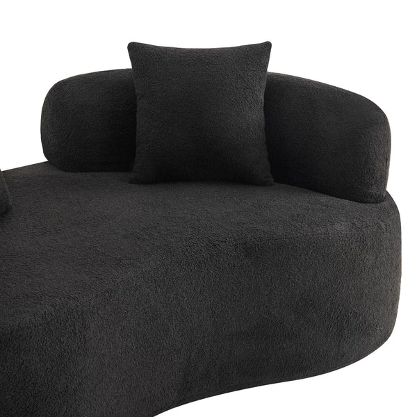 English Elm 66.93 Inch Curved Teddy Velvet Loveseat Sculptural Compact Sofa for Apartments Black W3612P406628