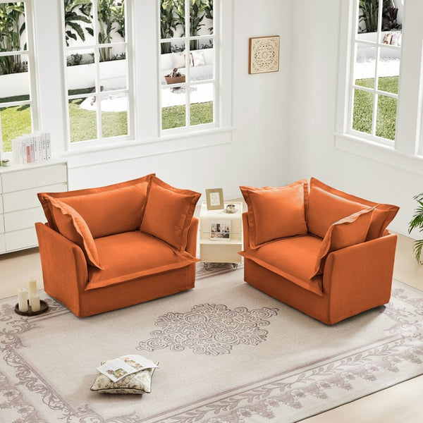 English Elm Set Of 2 Cozy Slipcovered Armchairs In Soft Orange Chenille – Stylish Deep Seating For Any Room W3041S00123-GIGA