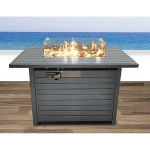 English Elm 42" Powder-Coated Steel Propane Fire Pit Table with Lid, Convertible to Natural Gas, Weatherproof Storage B120S00047