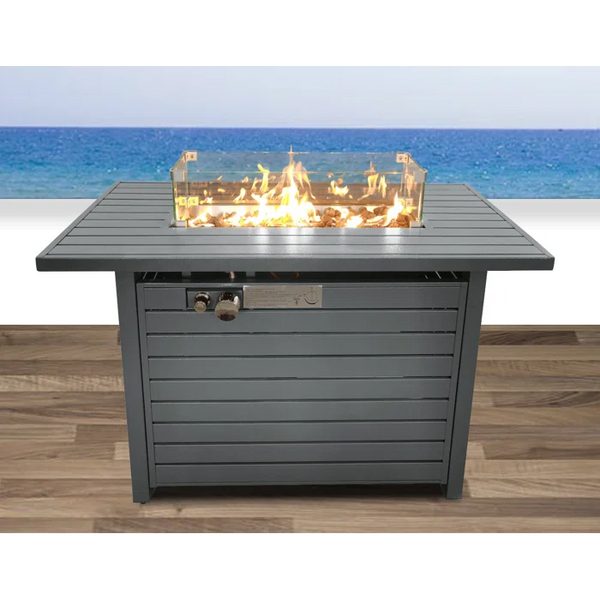 English Elm 42" Powder-Coated Steel Propane Fire Pit Table with Lid, Convertible to Natural Gas, Weatherproof Storage B120S00047