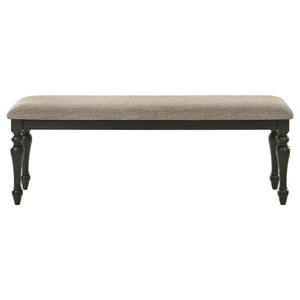 English Elm Kavita Stone and Charcoal Upholstered Dining Bench with Turned Legs, Charcoal Finish & Cozy Fabric Seat B062P299890