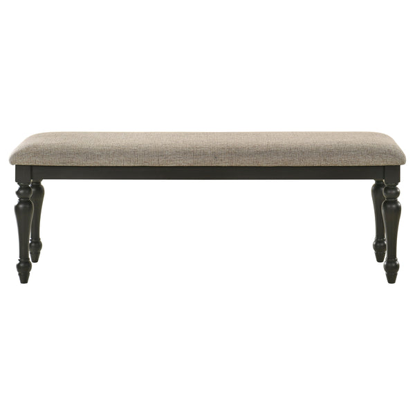 English Elm Kavita Stone and Charcoal Upholstered Dining Bench with Turned Legs, Charcoal Finish & Cozy Fabric Seat B062P299890