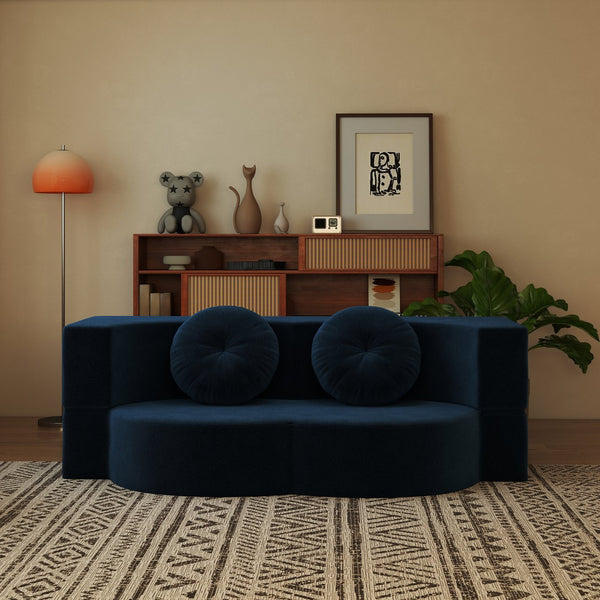 English Elm Folding Foam Futon Sofa Sleeper Twin Size Floor Lounger for Guest or Studio Use Blue W2353P386232