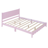 English Elm Queen Size Wood Platform Bed Frame, Retro Style Bed With Rectangular Headboard,No Need Box Spring,Pink