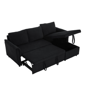 English Elm Loveseat Sectional Sleeper Sofa with Corduroy Tufted Upholstery Storage Chaise Reclining Black W2186S00011