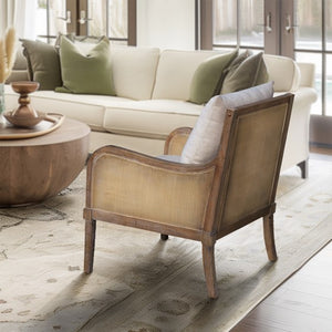 English Elm Cane Reclaimed Natural Accent Chair with Synthetic Cane Arms, Removable Back Cushion, Foam Seat B035P256566