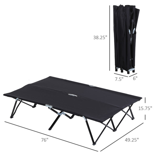English Elm Outsunny Two Person Folding Cot Elevated Oxford Fabric Portable Camping Bed with Carry Bag W2225P217038