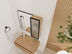 English Elm 10'' Floating Bathroom Mirror Cabinet Plywood Body Acrylic Door Adjustable Shelf W999P470297