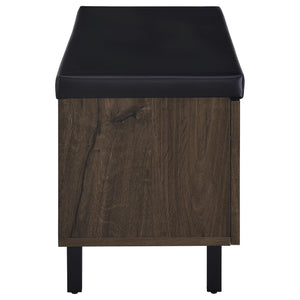 English Elm Astor Smoked Finish Entryway Bench with Drawer Open Shelving and Faux Leather Seat Oak B062P440402