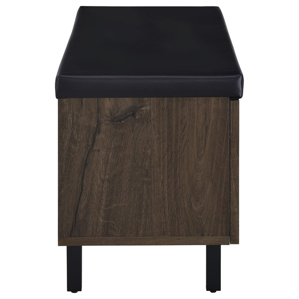 English Elm Astor Smoked Finish Entryway Bench with Drawer Open Shelving and Faux Leather Seat Oak B062P440402