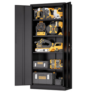 English Elm 72"h Steel Locking Storage Cabinet 4 Adjustable Shelves Powder Coated Garage Office W2735P457281