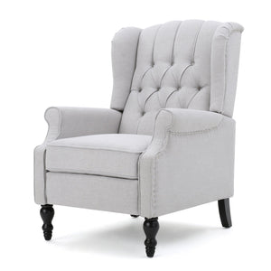 English Elm Charcoal Wingback Pushback Recliner with Button Tufted Diamond Fabric Upholstery Light Grey N763P410529R