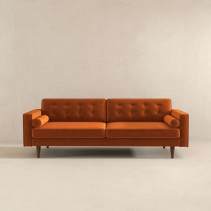 English Elm Mid Century Modern Velvet Sofa with Tapered Wood Legs for Living Room or Loft B183S00200