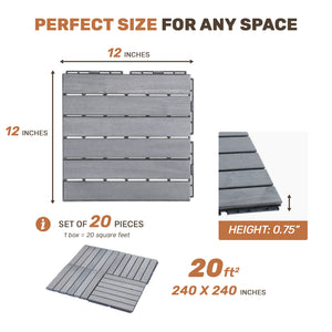 English Elm 20 Interlocking Deck Tiles 12"x12" Acacia Hardwood Outdoor Flooring Waterproof Anti-Mold Patio Poolside Decor Light Gray W2391P276694